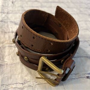 LAKE SHORE DRIVE BROWN BOHEMIAN LEATHER BRASS STUDS WOMEN’S BELT SIZE XL